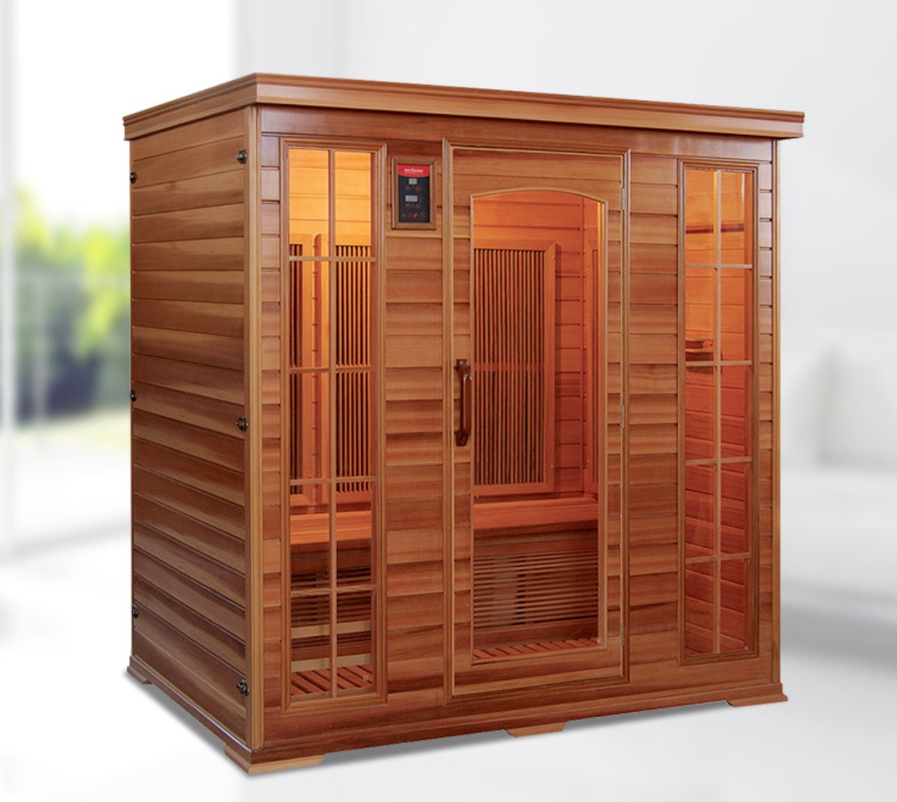 Evde Kullanım 3-4 Kişilik Kırmızı Sedir Uzak Kızılötesi Sauna
