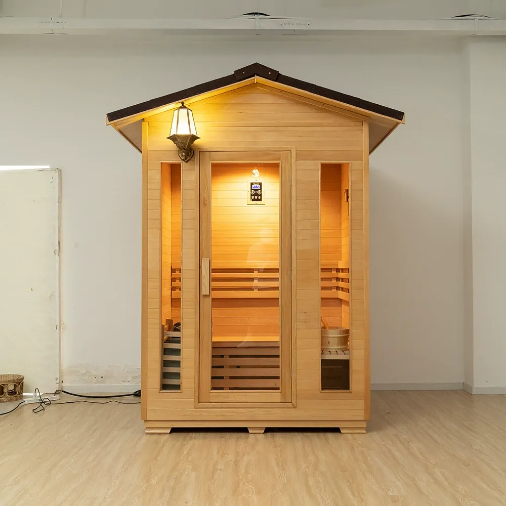 Duvar Lambalı ve Cam Kapılı Açık Hava Ironwood Sauna Odası